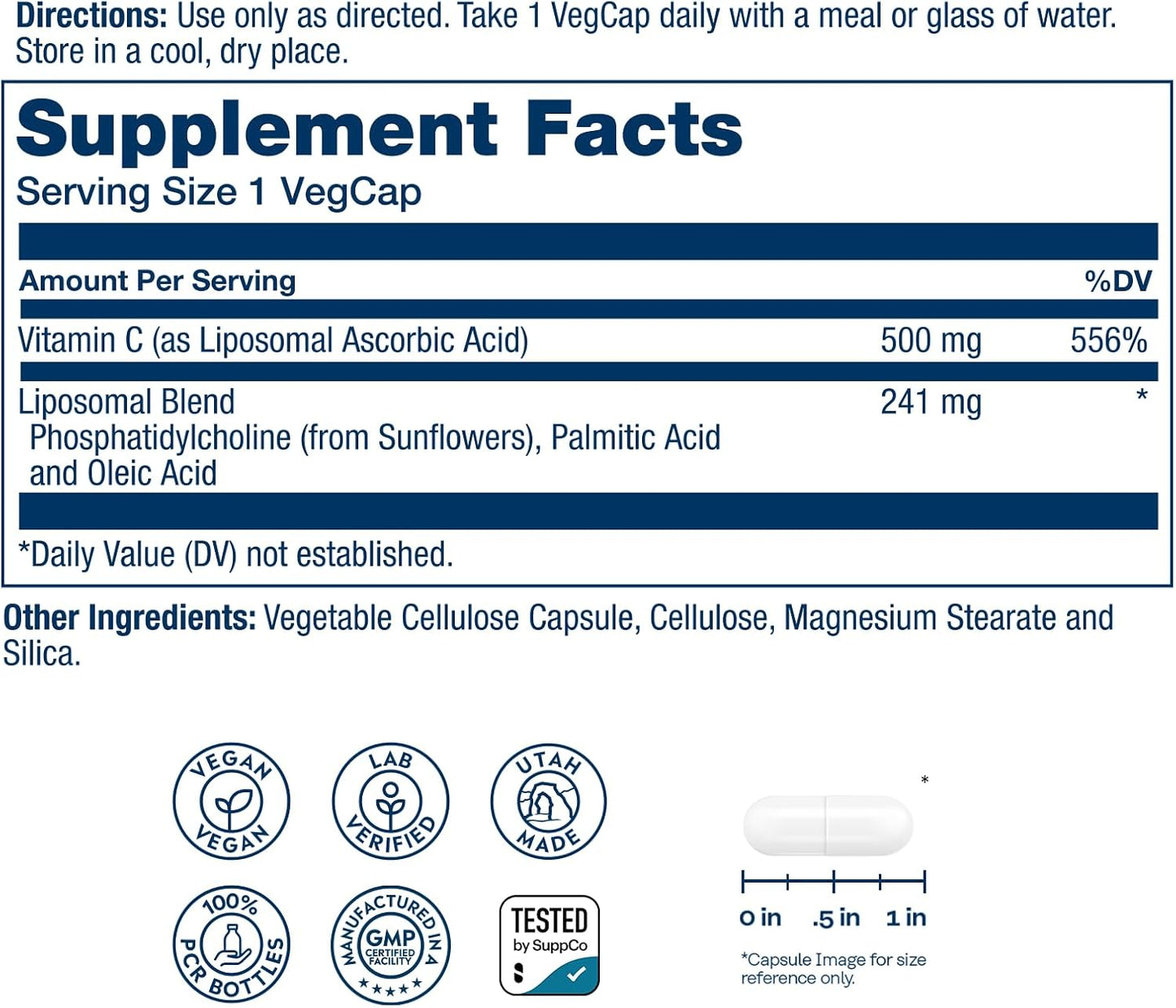 SOLARAY Liposomal Vitamin C 500mg - Enhanced Absorption Vitamin C Liposomal Blend with Fatty Acids - Antioxidant and Immune Support Supplement - Vegan, 60-Day Guarantee, 100 Servings, 100 VegCaps - PrimeBioHealth - canada supplements