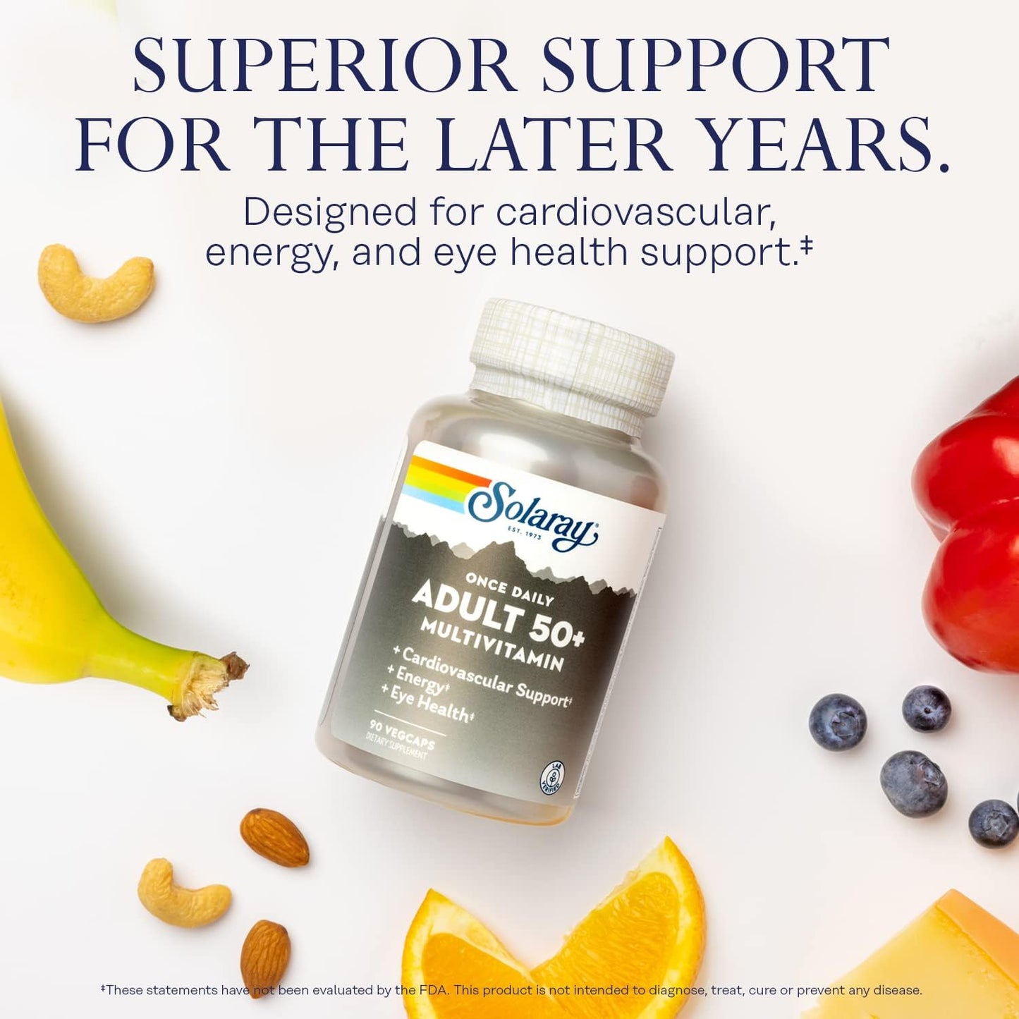 Solaray Once Daily Adult 50+ Complete Multivitamin for Women & Men, Essential Vitamins & Chelated Minerals for Healthy Energy, Heart, Brain & Immune Support, With CoQ10 & Lutein, Iron Free, 90 VegCaps - PrimeBioHealth - canada supplements