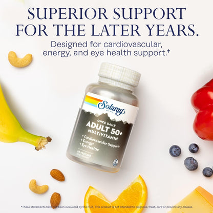 Solaray Once Daily Adult 50+ Complete Multivitamin for Women & Men, Essential Vitamins & Chelated Minerals for Healthy Energy, Heart, Brain & Immune Support, With CoQ10 & Lutein, Iron Free, 90 VegCaps - PrimeBioHealth - canada supplements