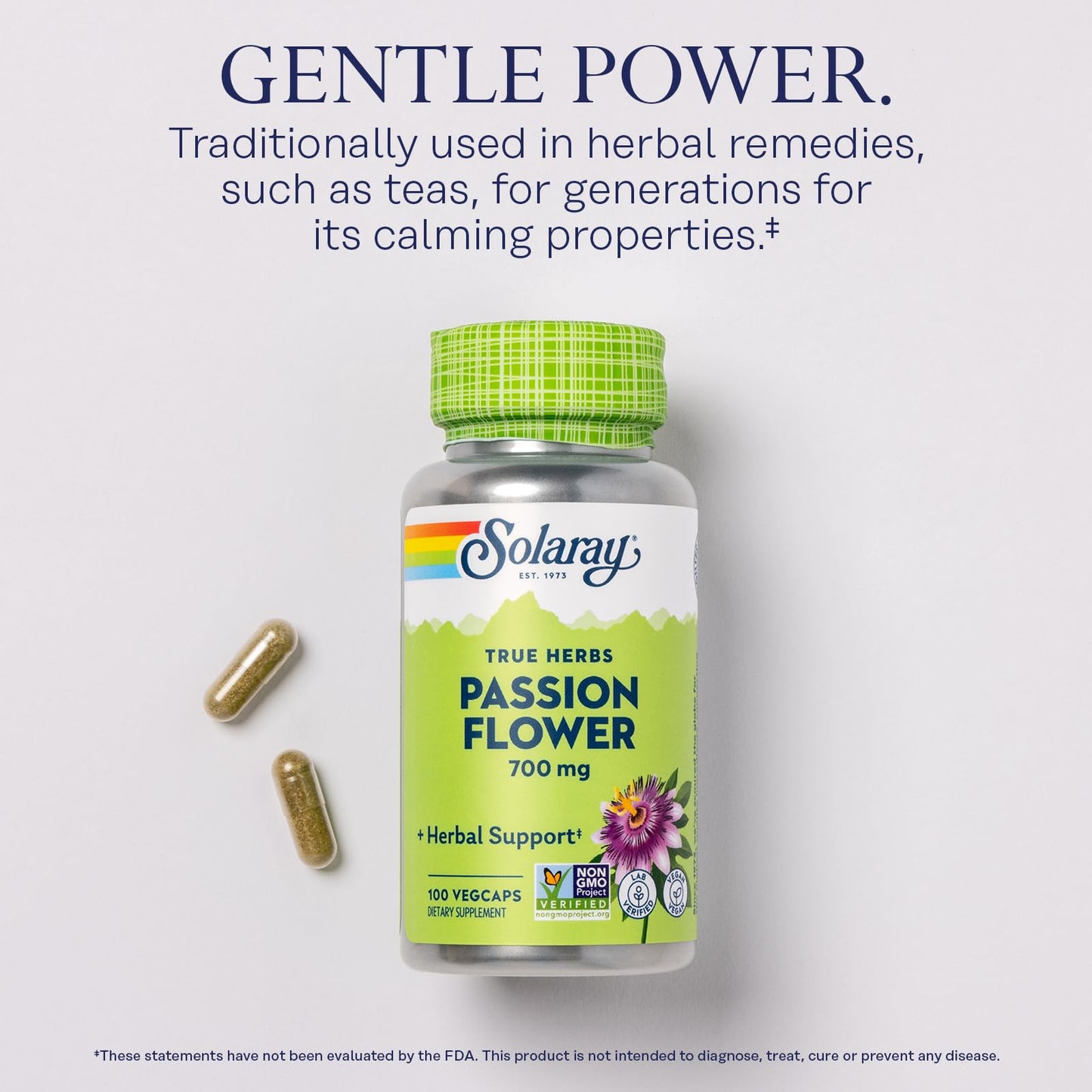 SOLARAY Passion Flower 700 mg Whole Aerial - Soothing Herbal Support - Passion Flower Capsules - Vegan, Non-GMO, 60-Day Guarantee, Lab Verified - 50 Servings, 100 VegCaps - PrimeBioHealth - canada supplements