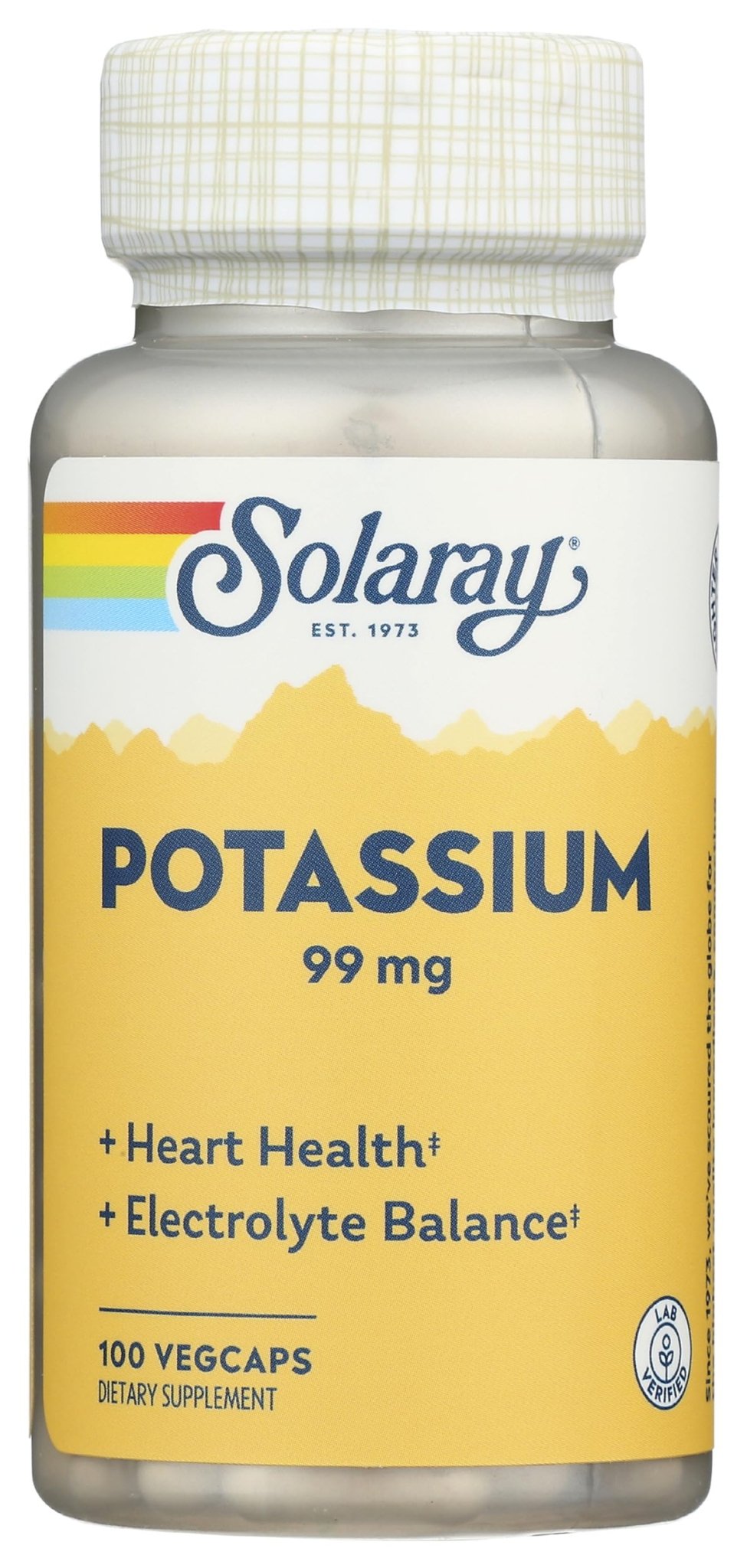 SOLARAY Potassium 99 mg - Electrolyte Balance Formula - Potassium Supplement for Electrolytes, Vascular and Heart Health Support, Lab Verified, 200 Servings, 200 VegCaps - PrimeBioHealth - canada supplements