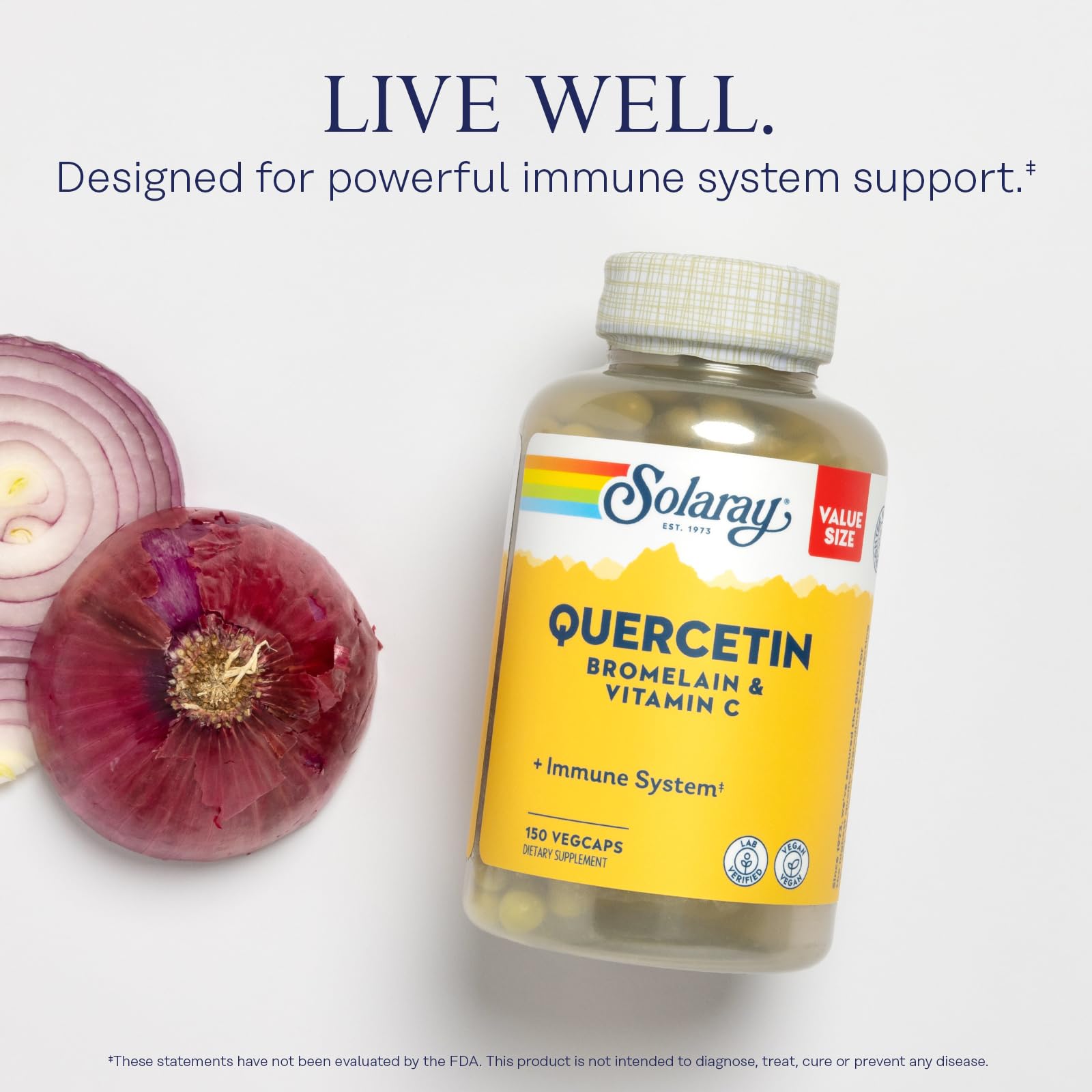 SOLARAY Quercetin Bromelain & Vitamin C, Immune System, Sinus, Respiratory & Antioxidant Activity Support, Vegan, 500mg of Quercetin & 1,235mg of VIT C, 60 Day Guarantee, 75 Servings, 150 VegCaps - PrimeBioHealth - canada supplements