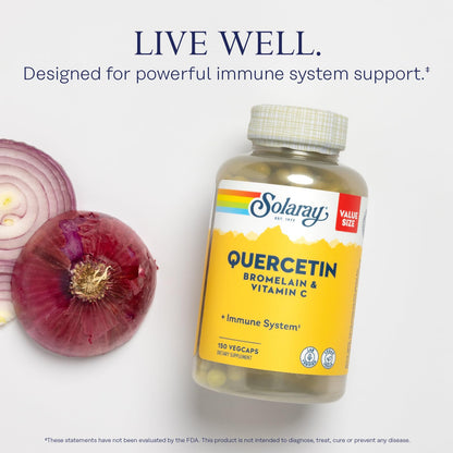 SOLARAY Quercetin Bromelain & Vitamin C, Immune System, Sinus, Respiratory & Antioxidant Activity Support, Vegan, 500mg of Quercetin & 1,235mg of VIT C, 60 Day Guarantee, 75 Servings, 150 VegCaps - PrimeBioHealth - canada supplements