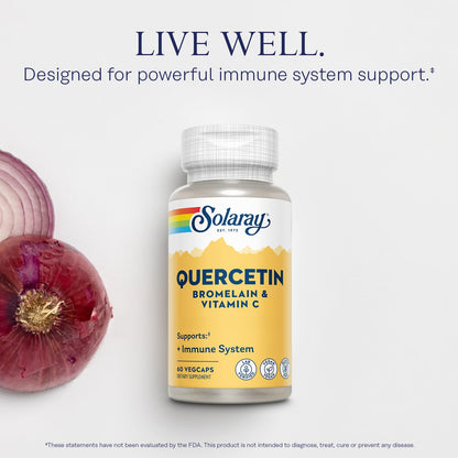 SOLARAY Quercetin Bromelain & Vitamin C, Immune System, Sinus, Respiratory & Antioxidant Activity Support, Vegan, 500mg of Quercetin & 1,235mg of VIT C, 60 Day Guarantee, 75 Servings, 150 VegCaps - PrimeBioHealth - canada supplements