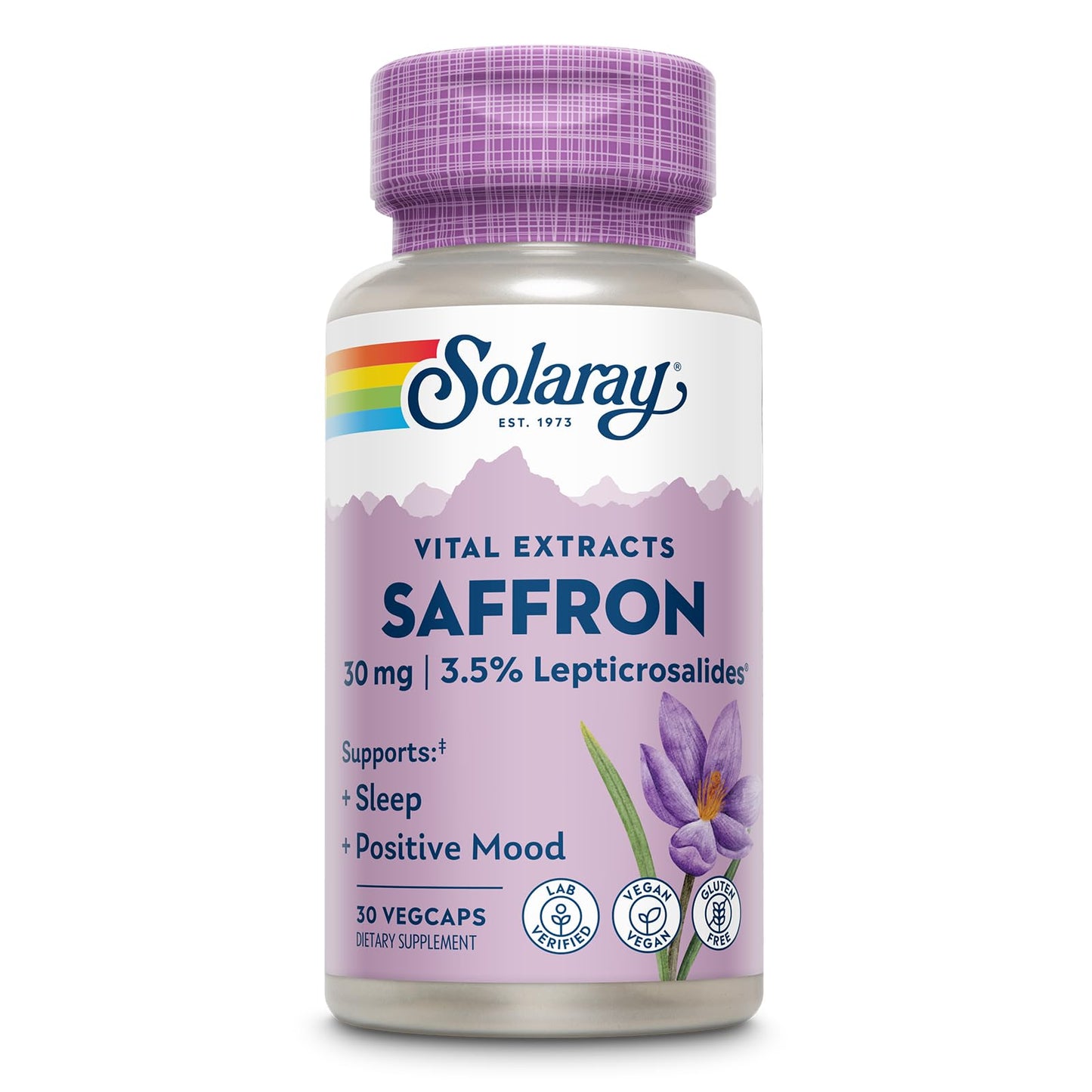SOLARAY Saffron Extract - Sleep and Positive Mood Support - Vegan and Gluten Free Saffron Supplements - Lab Verified - 60-Day Guarantee - 30 Servings, 30 VegCaps - PrimeBioHealth - canada supplements