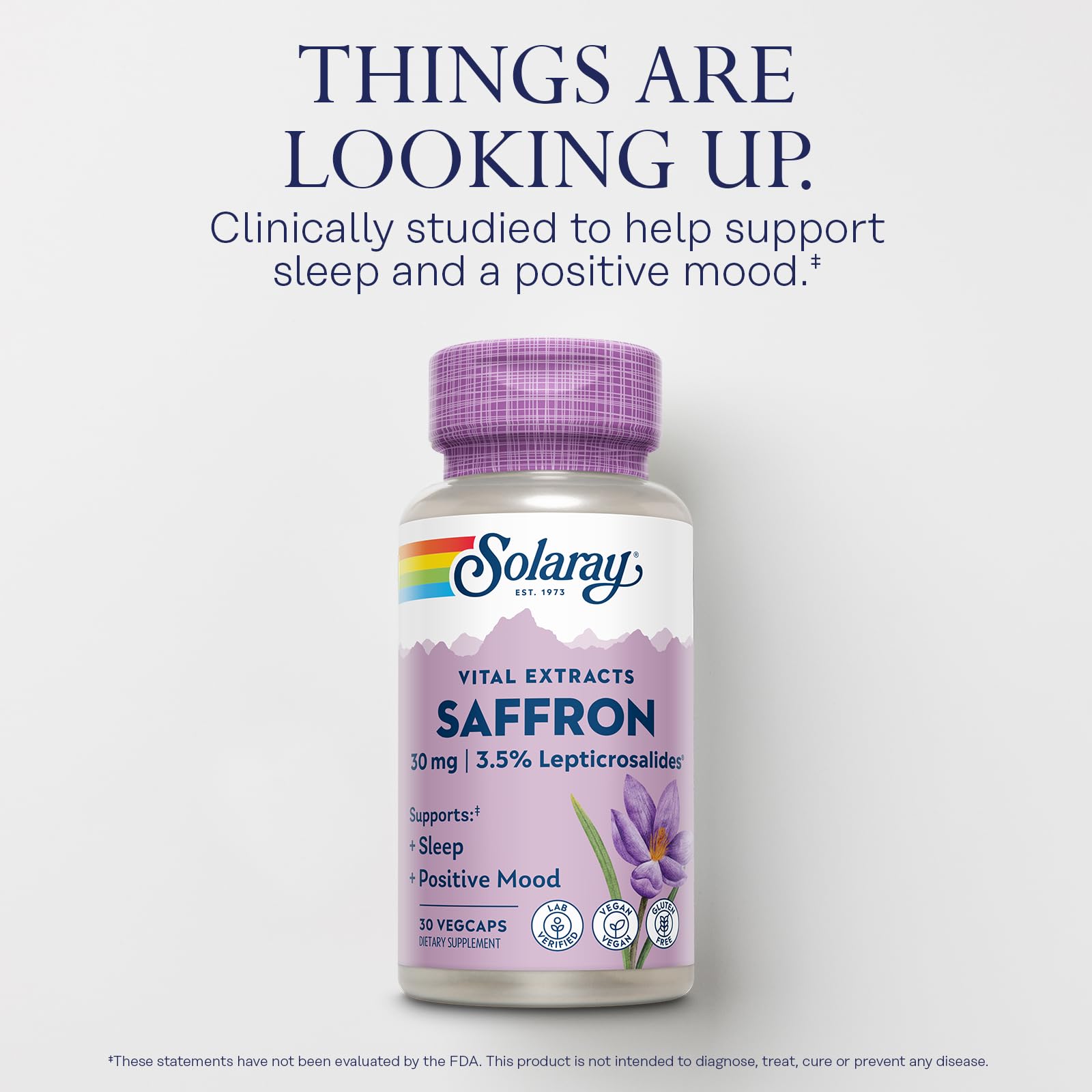 SOLARAY Saffron Extract - Sleep and Positive Mood Support - Vegan and Gluten Free Saffron Supplements - Lab Verified - 60-Day Guarantee - 30 Servings, 30 VegCaps - PrimeBioHealth - canada supplements