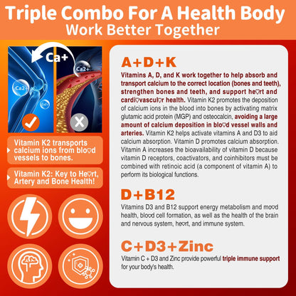 Sugar-Free ADK+Vitamin B12 Gummies - Vitamin D3 K2 10,000IU/ 5000IU, B12 5000mcg 2500mcg, K2 (MK-7) 240mcg, Multivitamin Adults-Vitamin A,Vegan Vitamin D,Methyl B12,C,Zinc-Eye,Bone,Energy,Nerve,Immune - PrimeBioHealth - canada supplements