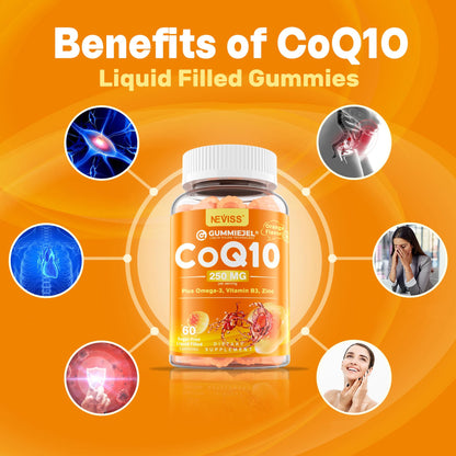Sugar-Free CoQ10-250mg / 500mg Filled Gummies - Plus Omega-3, EPA + DHA, B3 & Zinc - Ultra Co Q-10 Supplements for Hear-t Health, Cellular Energy, Antioxidant Support, Up to 60 Day Supply, Vegan 60Cts - PrimeBioHealth - canada supplements