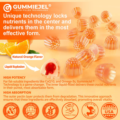 Sugar-Free CoQ10-250mg / 500mg Filled Gummies - Plus Omega-3, EPA + DHA, B3 & Zinc - Ultra Co Q-10 Supplements for Hear-t Health, Cellular Energy, Antioxidant Support, Up to 60 Day Supply, Vegan 60Cts - PrimeBioHealth - canada supplements