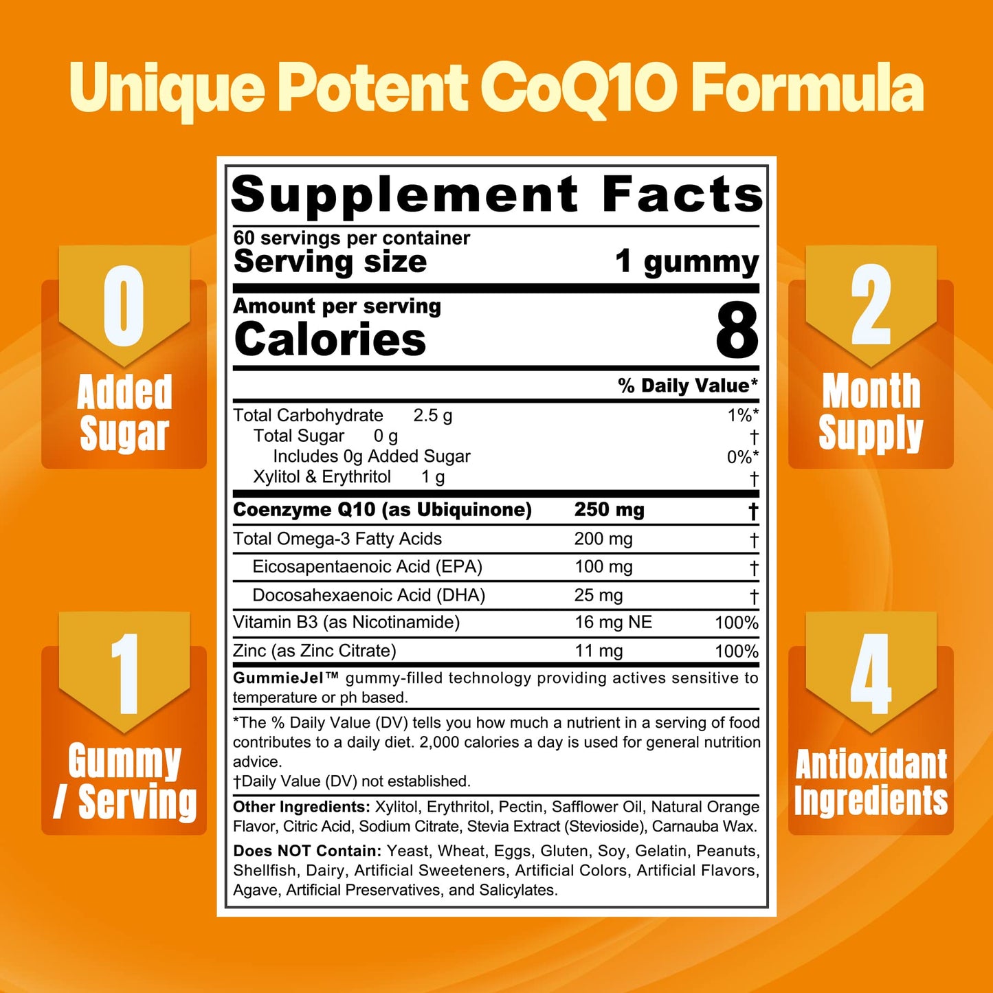 Sugar-Free CoQ10-250mg / 500mg Filled Gummies - Plus Omega-3, EPA + DHA, B3 & Zinc - Ultra Co Q-10 Supplements for Hear-t Health, Cellular Energy, Antioxidant Support, Up to 60 Day Supply, Vegan 60Cts - PrimeBioHealth - canada supplements