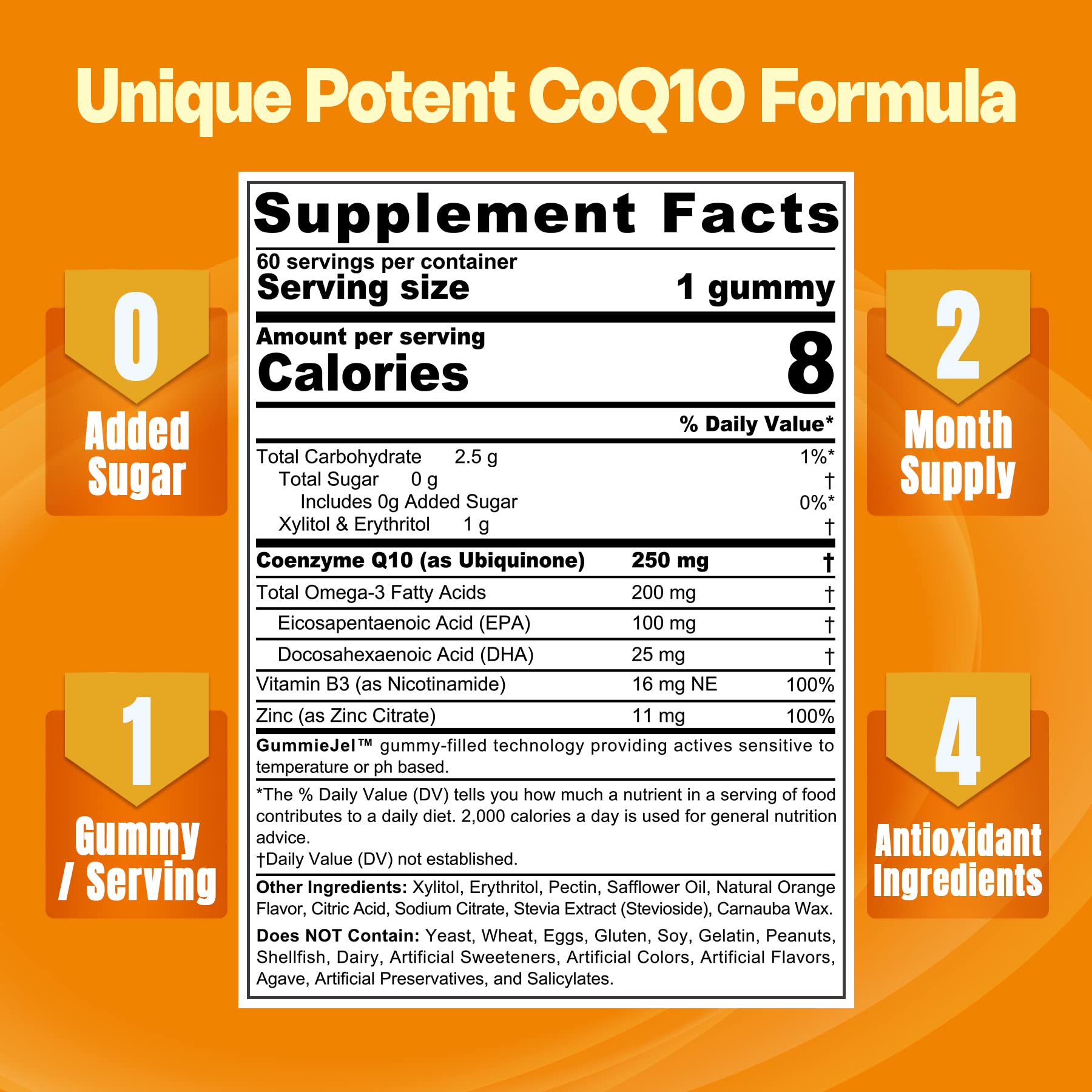 Sugar-Free CoQ10-250mg / 500mg Filled Gummies - Plus Omega-3, EPA + DHA, B3 & Zinc - Ultra Co Q-10 Supplements for Hear-t Health, Cellular Energy, Antioxidant Support, Up to 60 Day Supply, Vegan 60Cts - PrimeBioHealth - canada supplements