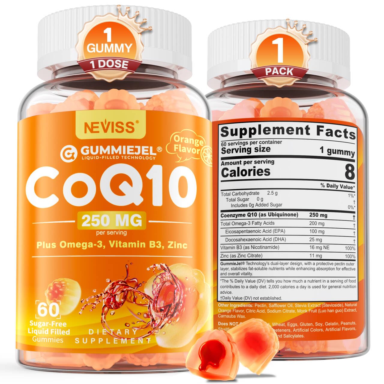 Sugar-Free CoQ10-250mg / 500mg Filled Gummies - Plus Omega-3, EPA + DHA, B3 & Zinc - Ultra Co Q-10 Supplements for Hear-t Health, Cellular Energy, Antioxidant Support, Up to 60 Day Supply, Vegan 60Cts - PrimeBioHealth - canada supplements