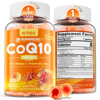 Sugar-Free CoQ10-250mg / 500mg Filled Gummies - Plus Omega-3, EPA + DHA, B3 & Zinc - Ultra Co Q-10 Supplements for Hear-t Health, Cellular Energy, Antioxidant Support, Up to 60 Day Supply, Vegan 60Cts - PrimeBioHealth - canada supplements