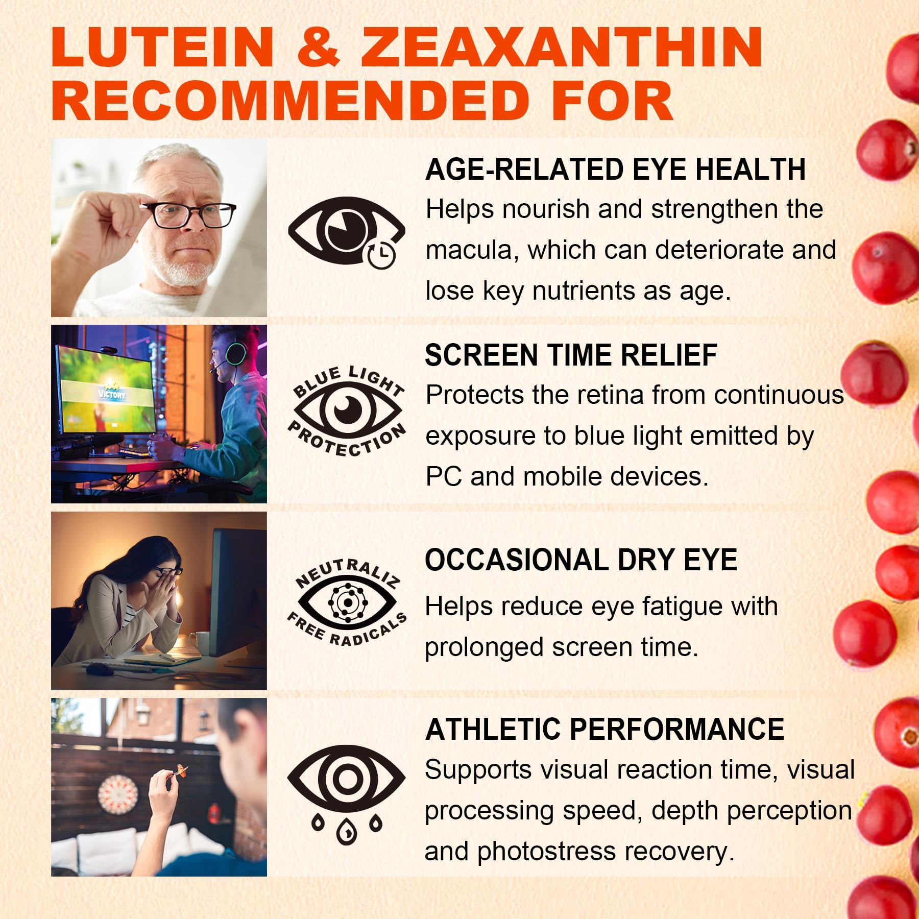 Sugar-Free Lutein Zeaxanthin Supplements Gummies (25mg) Vitamins A, C, E, Bilberry, Astaxanthin - Coconut Oil for Better Absorption - Adults & Teens Vision Health, Eye Strain, Dry Eyes - Vegan, 60Cts - PrimeBioHealth - canada supplements