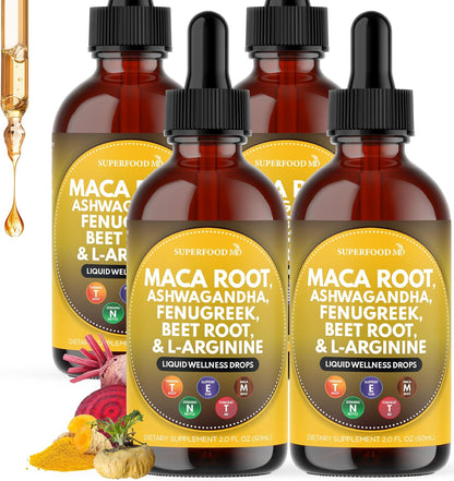 Superfood MD Maca Root Liquid Drops with Ashwagandha, Nettle, Fenugreek, Beet Root and L-Arginine Liquid Multivitamin for Women and Men - 8 Oz - PrimeBioHealth - canada supplements