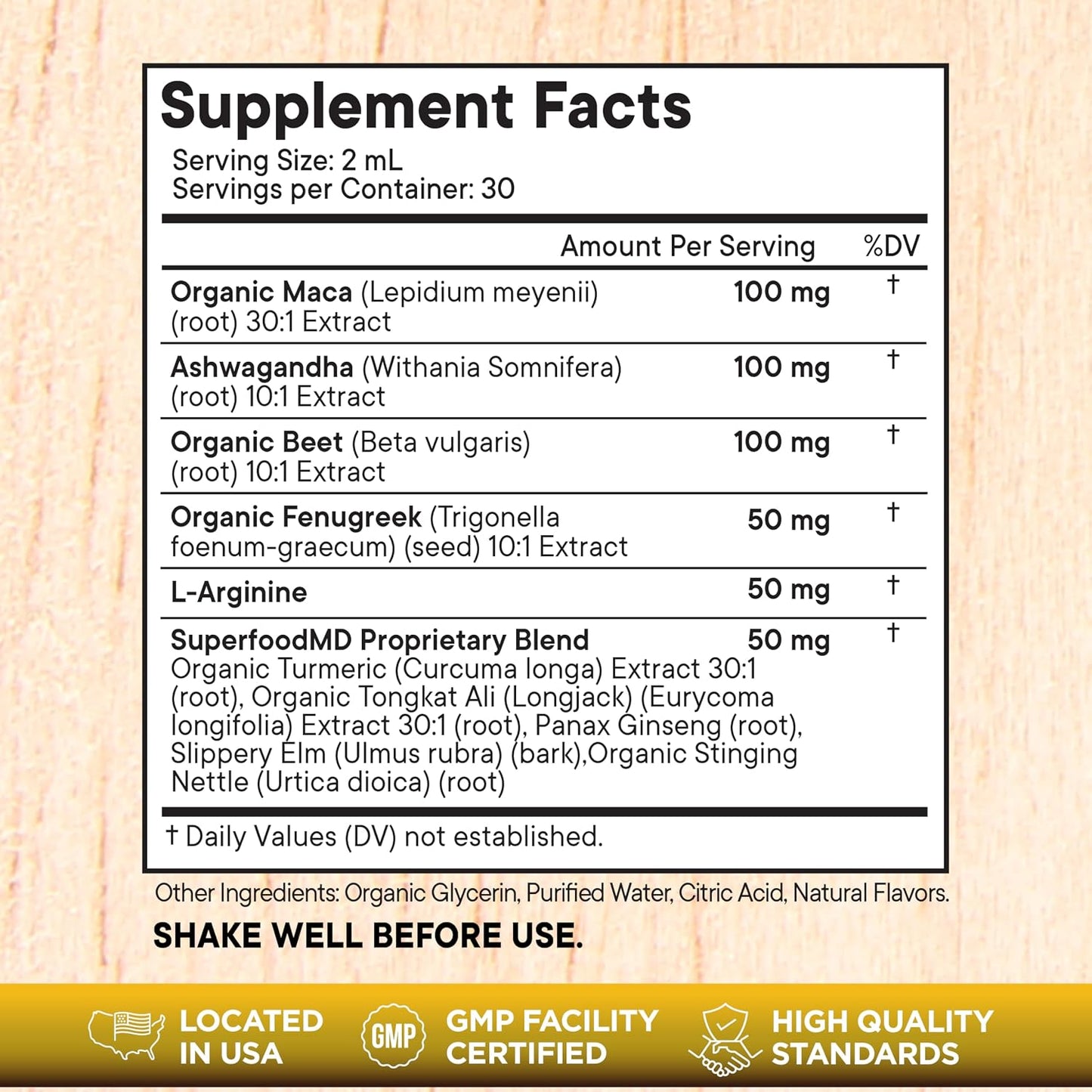 Superfood MD Maca Root Liquid Drops with Ashwagandha, Nettle, Fenugreek, Beet Root and L-Arginine Liquid Multivitamin for Women and Men - 8 Oz - PrimeBioHealth - canada supplements