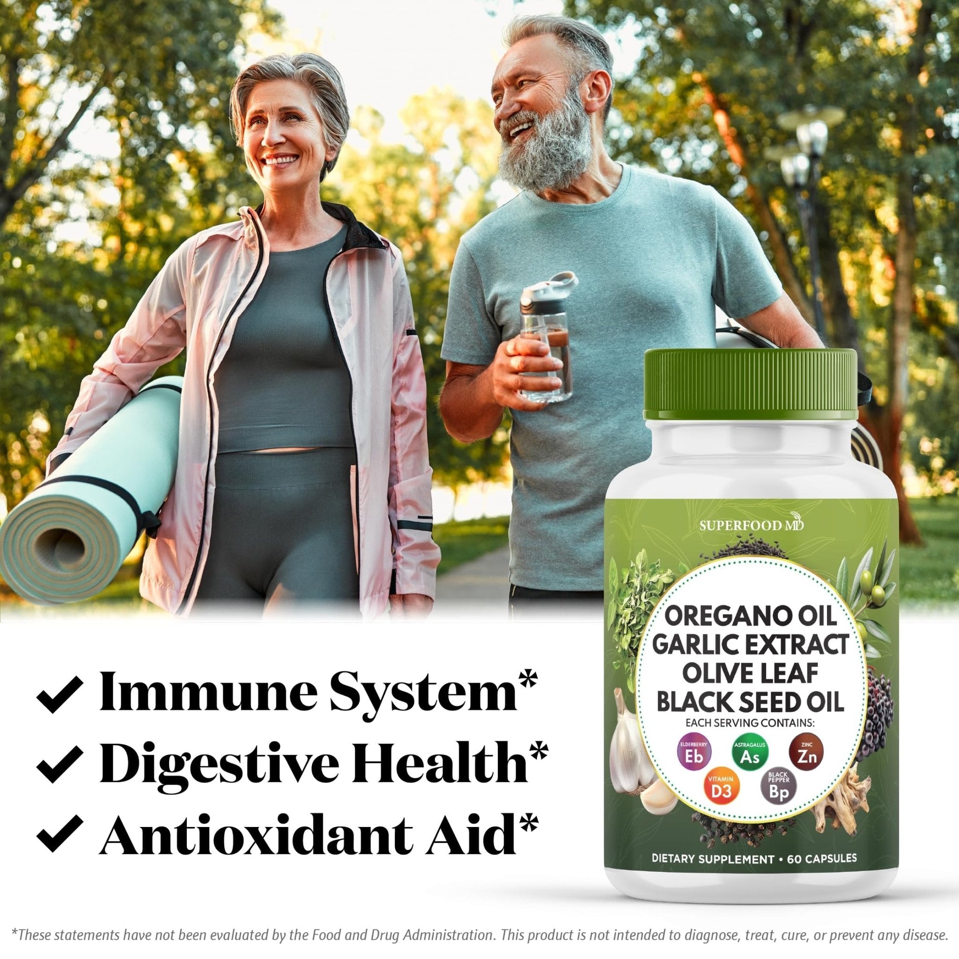 Superfood MD Oregano Oil Garlic Extract Olive Leaf Black Seed Oil Astragalus- for Women and Men- 60 Count - PrimeBioHealth - canada supplements