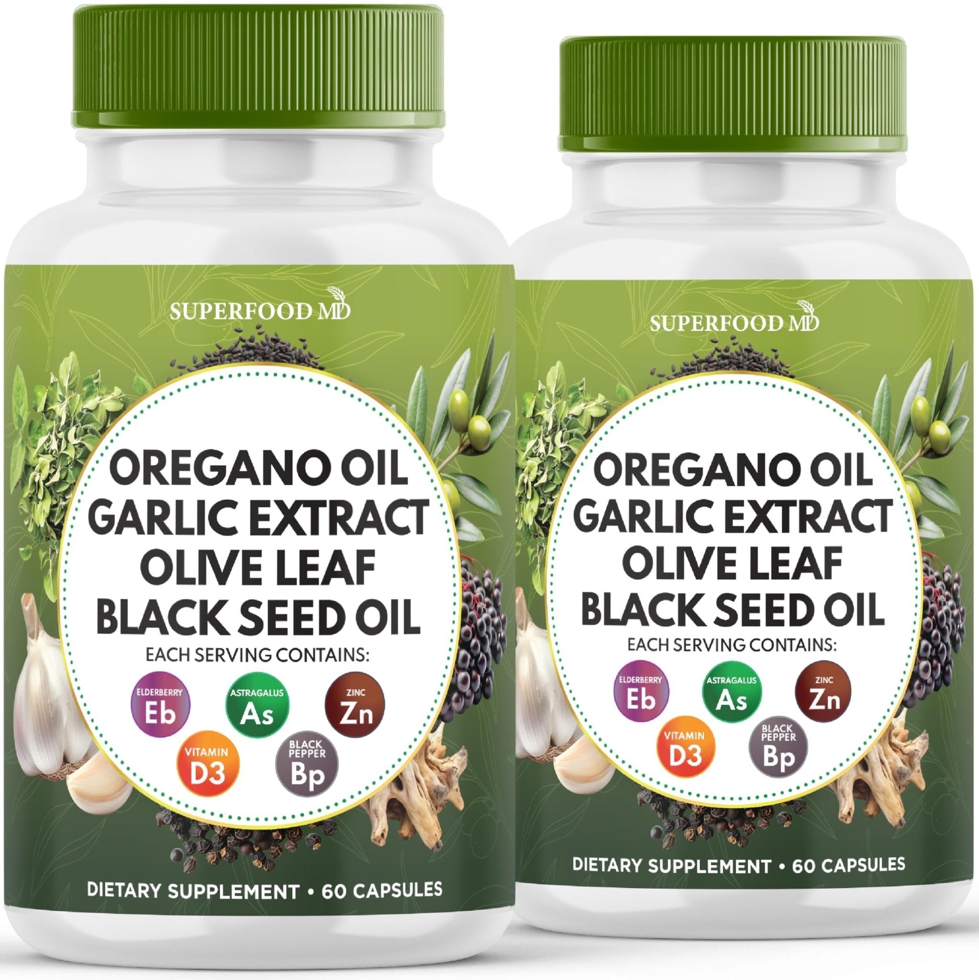 Superfood MD Oregano Oil Garlic Extract Olive Leaf Black Seed Oil Astragalus- for Women and Men- 60 Count - PrimeBioHealth - canada supplements