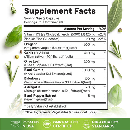 Superfood MD Oregano Oil Garlic Extract Olive Leaf Black Seed Oil Astragalus- for Women and Men- 60 Count - PrimeBioHealth - canada supplements