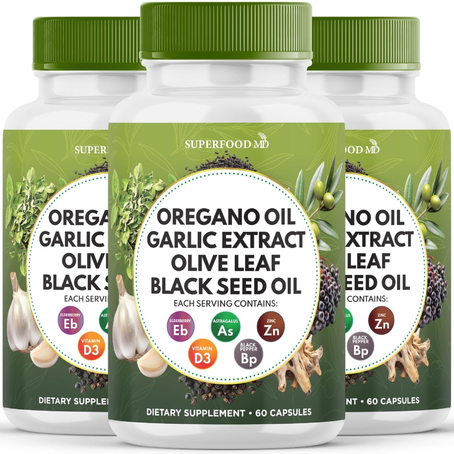 Superfood MD Oregano Oil Garlic Extract Olive Leaf Black Seed Oil Astragalus- for Women and Men- 60 Count - PrimeBioHealth - canada supplements