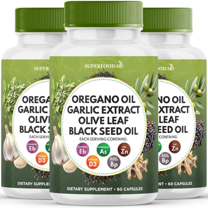 Superfood MD Oregano Oil Garlic Extract Olive Leaf Black Seed Oil Astragalus- for Women and Men- 60 Count - PrimeBioHealth - canada supplements