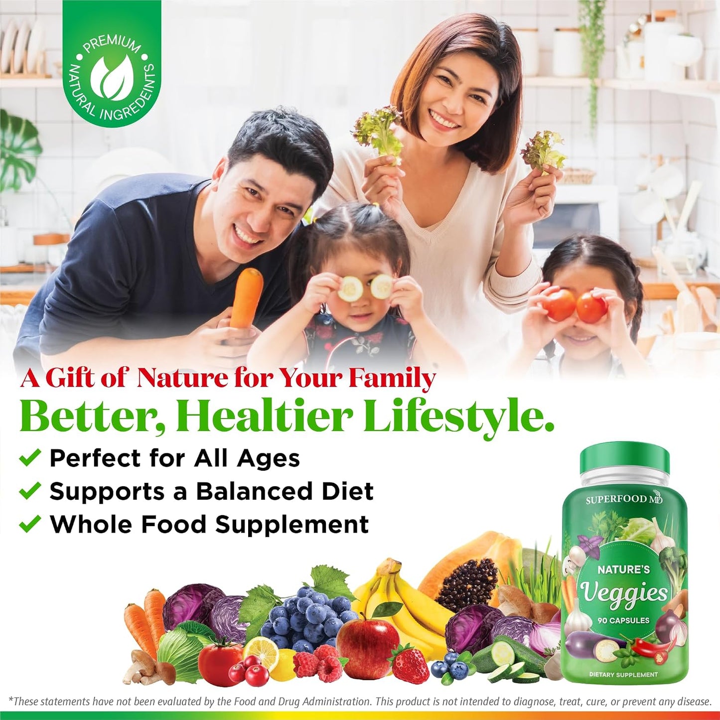 Superfood MD Veggies Supplement - 90 Veggie Capsules - Supports Energy Levels, Beta Carotene, Vitamins & Minerals - Soy Free - 90 Count - PrimeBioHealth - canada supplements