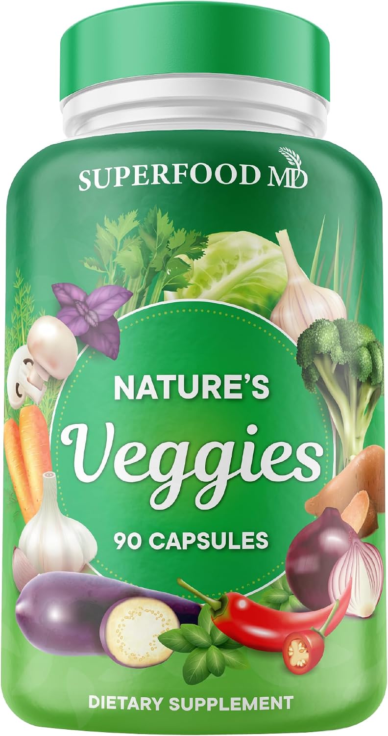 Superfood MD Veggies Supplement - 90 Veggie Capsules - Supports Energy Levels, Beta Carotene, Vitamins & Minerals - Soy Free - 90 Count - PrimeBioHealth - canada supplements
