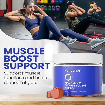 UpNourish Magnesium Gummies for Adults & Kids Magnesium Citrate Gummies 600mg, Calm Supplement for Muscle Relaxation, Bone and Digestive Health, Citrato de Magnesio, Vegan, Non-GMO, 120 Count - PrimeBioHealth - canada supplements