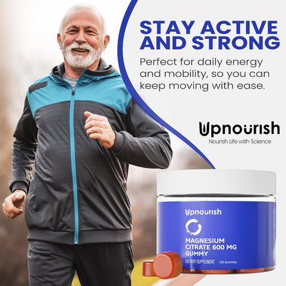 UpNourish Magnesium Gummies for Adults & Kids Magnesium Citrate Gummies 600mg, Calm Supplement for Muscle Relaxation, Bone and Digestive Health, Citrato de Magnesio, Vegan, Non-GMO, 120 Count - PrimeBioHealth - canada supplements