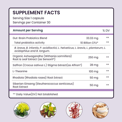 UpNourish Organic Ashwagandha Saffron Supplements with Probiotics - Stress Relief, Mood Enhancer, Calm Happy Pills Support Fatigue Focus Clarity with L-Theanine, Rhodiola, 30 Vegan Capsules - PrimeBioHealth - canada supplements