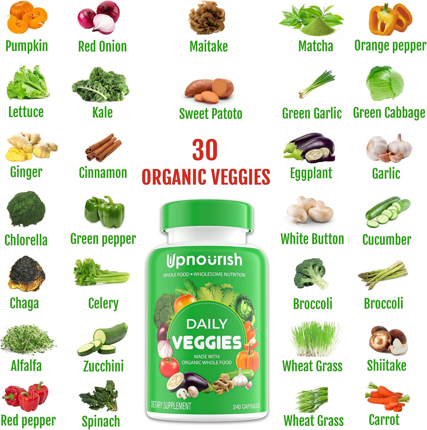 UpNourish Organic Fruits and Veggies Supplement - Support Diet Balance, Body Cleanse & Energy - 480 Fruits and Super Greens Capsules from Nature - Fruit and Vegetable Supplements for Adults & Kids - PrimeBioHealth - canada supplements
