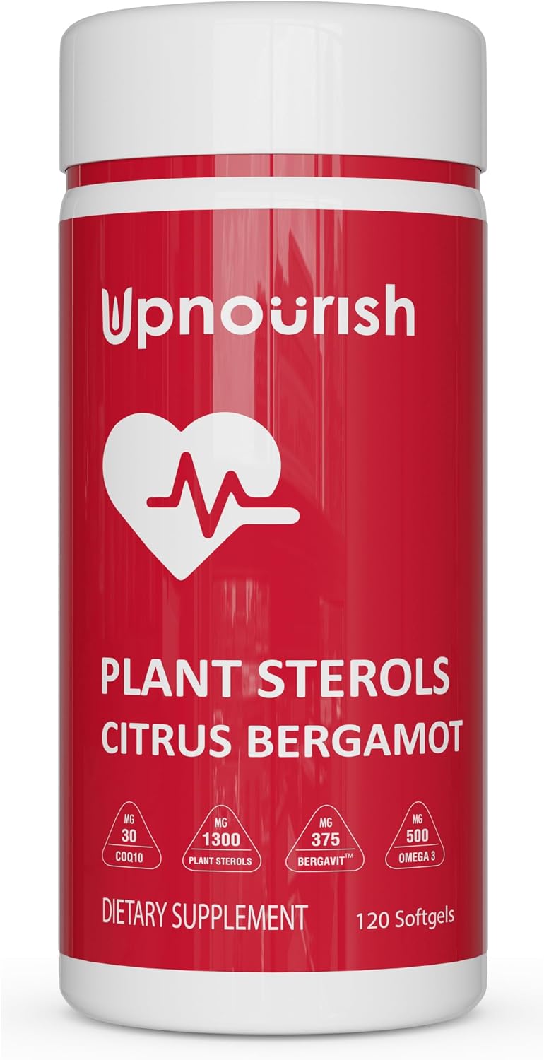 UpNourish Plant Sterols Citrus Bergamot Supplement with CoQ10, Omega 3, Olive Leaf, Turmeric Curcumin, Black Garlic and Niacin - 120 Softgels - PrimeBioHealth - canada supplements