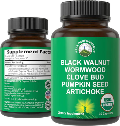USDA Organic Wormwood Black Walnut Clove Cleanse for Humans. Elimination Detox + Intestinal Support Capsules Supplement for Adults and Kids. Pills with Artichoke and Pumpkin Seed for Added Benefits - PrimeBioHealth - canada supplements