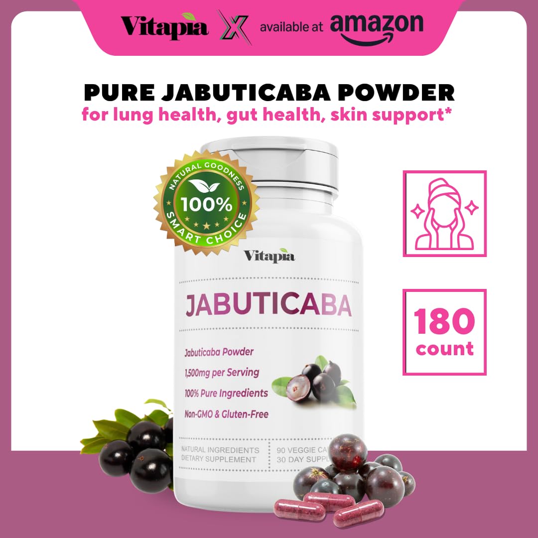 Vitapia Jabuticaba Fruit Powder Supplement for Antioxidant, Better Lung Health, Digestion, Immune Support - 1500mg Per Serving - 90 Vegan Capsules, Non-GMO, Gluten-Free - PrimeBioHealth - canada supplements