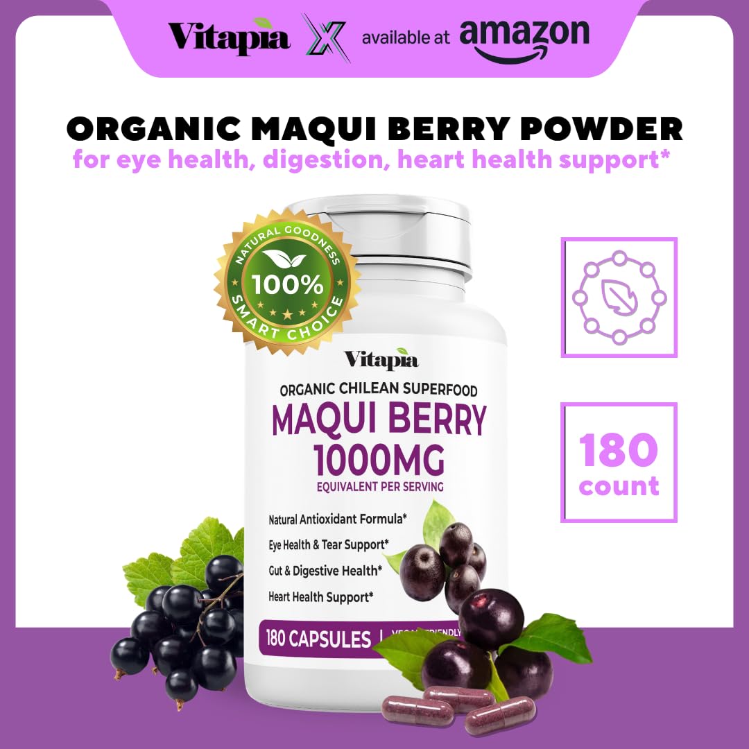 Vitapia Maqui Berry 1000mg - Maqui Berry Powder Supplement - Vegan Friendly, Non-GMO and Gluten-Free - 120 Veggie Capsules - PrimeBioHealth - canada supplements