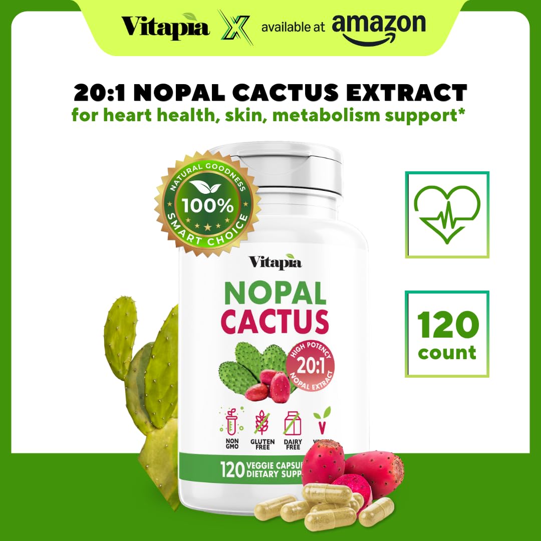 Vitapia Nopal Cactus Extract for Antioxidant, Skin, Metabolism, Wellness, Heart Health Support - 120 Veggie Capsules - Non GMO, Gluten Free Supplement - PrimeBioHealth - canada supplements