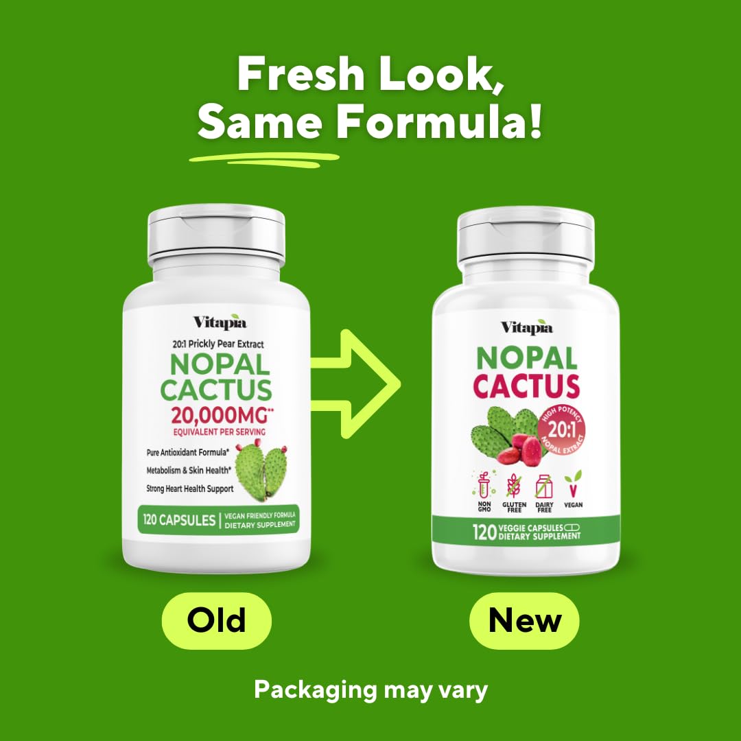 Vitapia Nopal Cactus Extract for Antioxidant, Skin, Metabolism, Wellness, Heart Health Support - 120 Veggie Capsules - Non GMO, Gluten Free Supplement - PrimeBioHealth - canada supplements