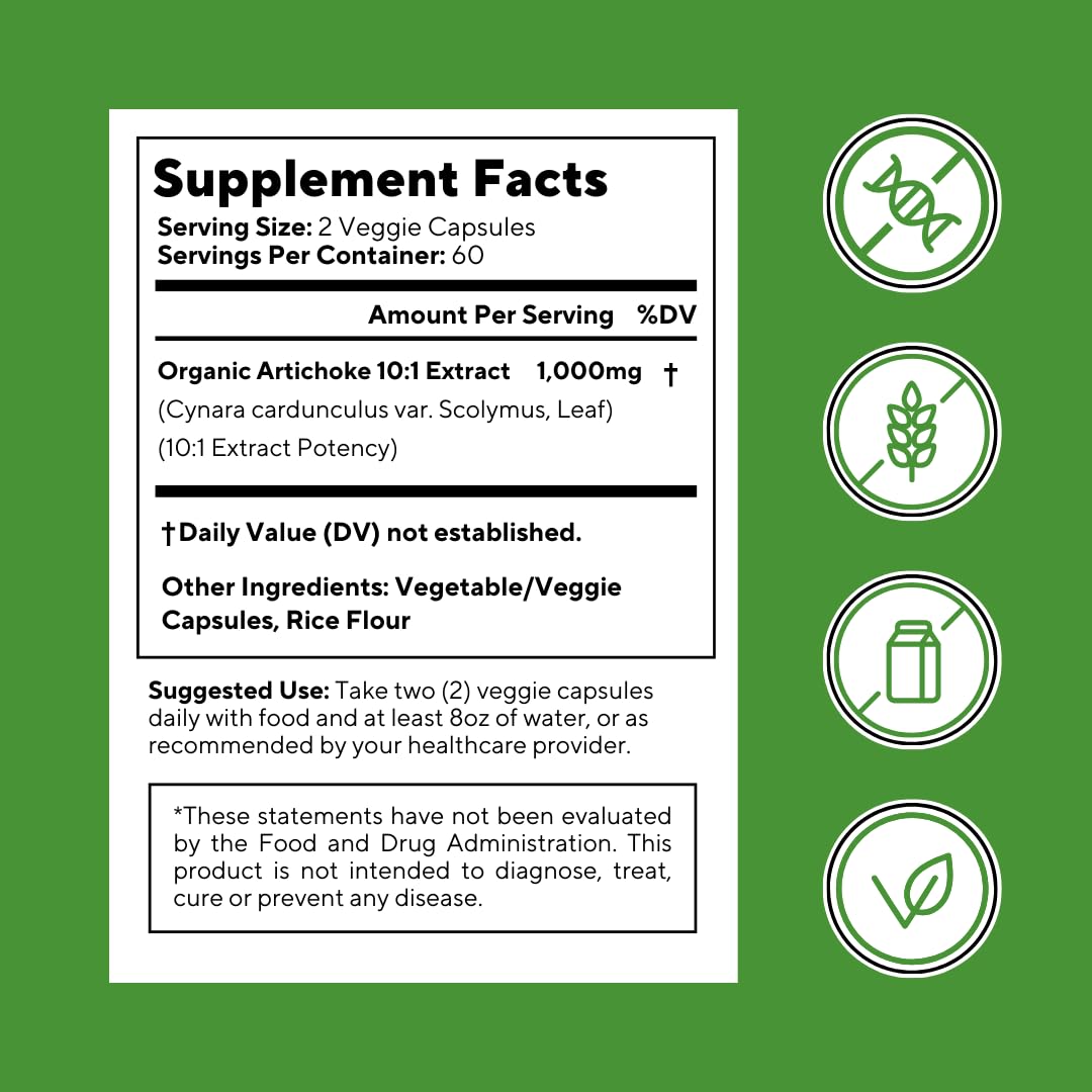 Vitapia Organic Artichoke Extract Supplement - Liver Cleanse Detox & Repair, Liver Health, Digestion, Antioxidant Support - 120 Vegan Capsules, Non GMO, Gluten Free - PrimeBioHealth - canada supplements