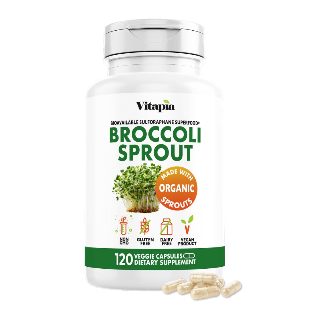 Vitapia Organic Broccoli Sprout & Broccoli Extract for Sulforaphane, Antioxidant, Brain, Skin, Heart Health Support - 120 Veggie Capsules - Non-GMO, Gluten-Free, Vegan-Friendly Supplement - PrimeBioHealth - canada supplements