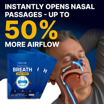 Wellamoon Nose Strips for Breathing (30 Ct) - Breathe Easy & Right Nasal Strips for Snoring & Sleeping - Oil & Sweat Proof Adhesive Snoring Solution- Improves Oxygen Intake, Sleep & Reduces Snoring - PrimeBioHealth - canada supplements