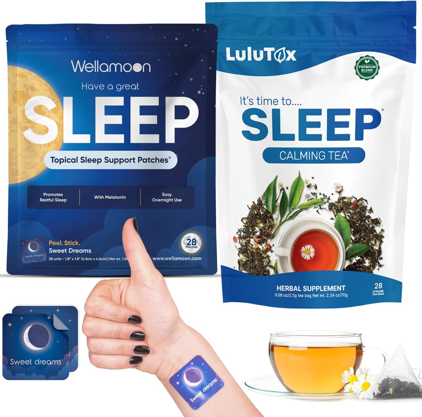 Wellamoon Sleep Patches & Lulutox Sleep Tea Bundle (28 Patches & 28 Servings) - PrimeBioHealth - canada supplements