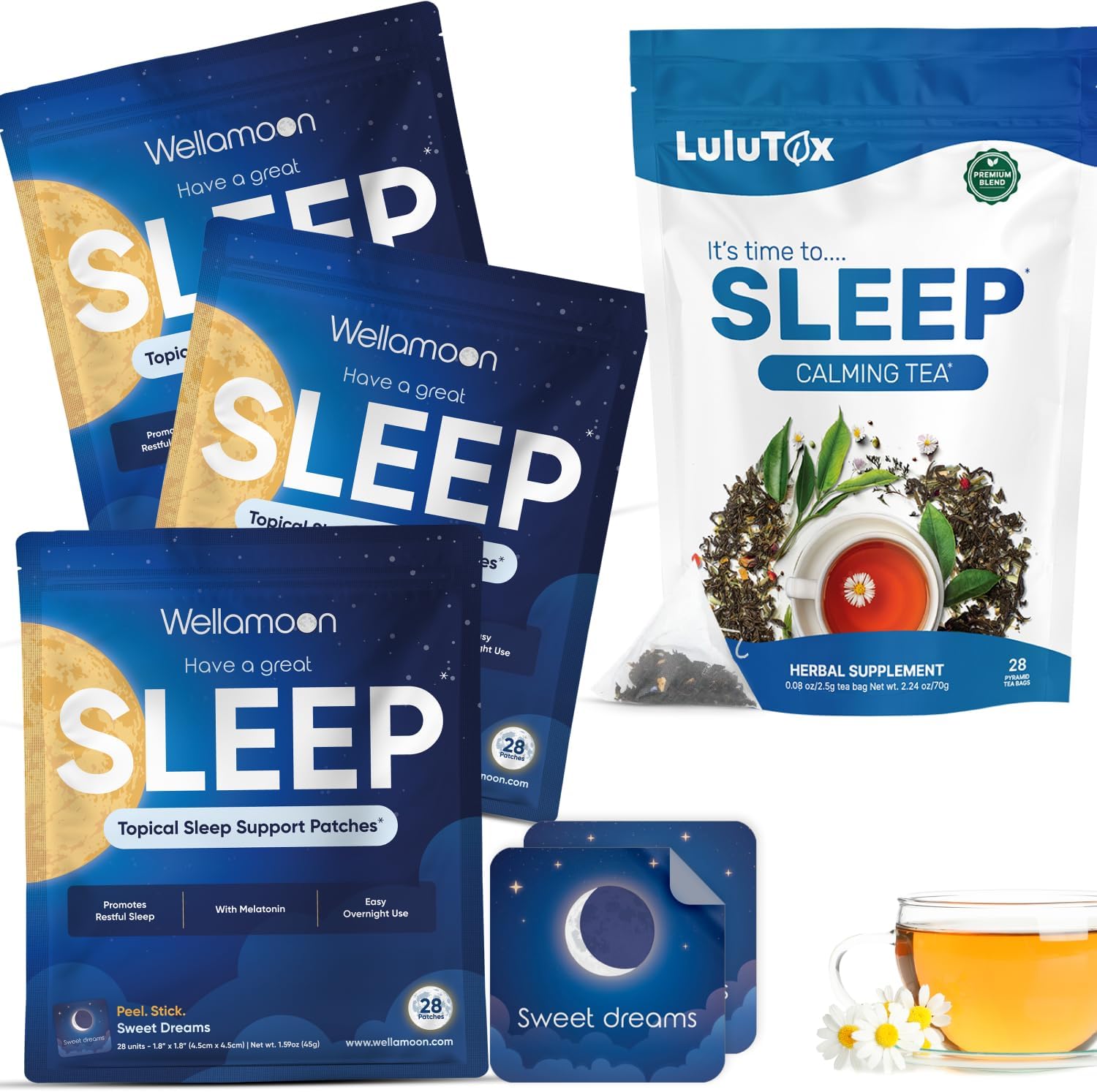 Wellamoon Sleep Patches & Lulutox Sleep Tea Bundle (84 Patches & 28 Servings) - PrimeBioHealth - canada supplements