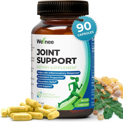 Wellnee Joint Support Supplement - Glucosamine Chondroitin MSM, Boswellia & Turmeric - Relieves Joint Discomfort & Supports Flexibility - Wellknee Joint Support - 90 Capsules, 30 Servings - PrimeBioHealth - canada supplements