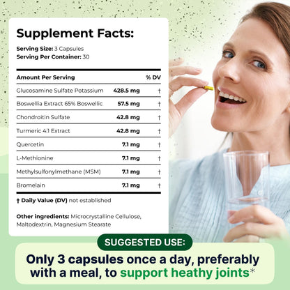 Wellnee Joint Support Supplement - Glucosamine Chondroitin MSM, Boswellia & Turmeric - Relieves Joint Discomfort & Supports Flexibility - Wellknee Joint Support - 90 Capsules, 30 Servings - PrimeBioHealth - canada supplements