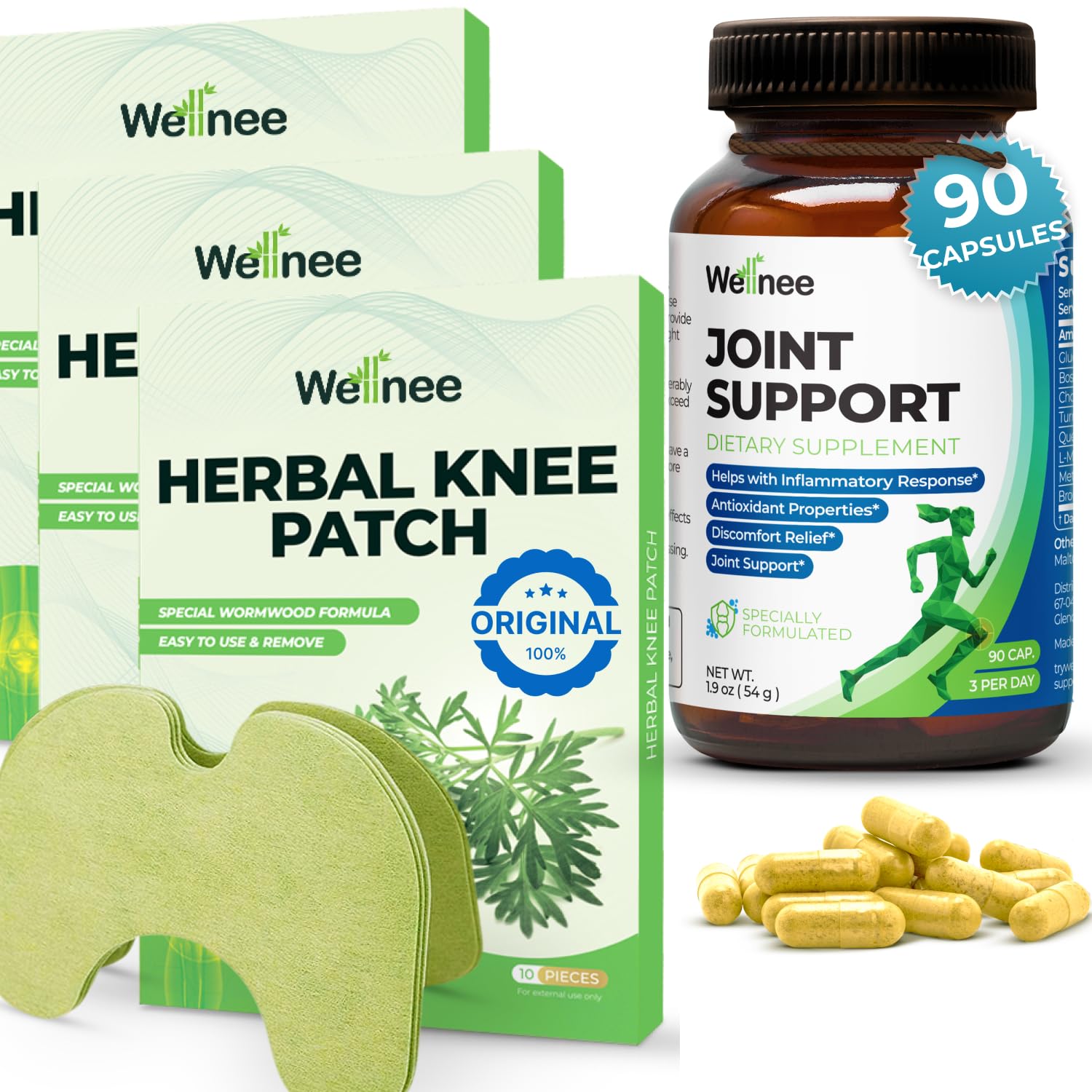 Wellnee Knee & Joint Wellness Bundle – Herbal Patches (30 pcs) & Support Capsules (90 servings) - PrimeBioHealth - canada supplements