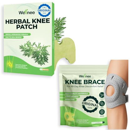 Wellnee Knee Support & Pain Relief Bundle – Herbal Knee Patch + Compression Knee Brace with Silicone Padding – Natural Joint Comfort, Stability & Recovery Support for Daily Use, Sports & Walking - PrimeBioHealth - canada supplements