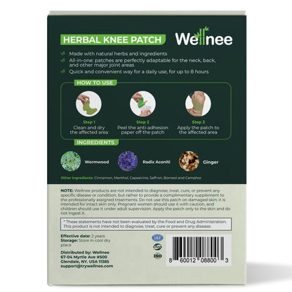 Wellnee Original Herbal Knee Patch - Wellknee Plaster for Knee Support & Muscle Pain - Maximum Strength for a Temporary Relief - Adhesive Heat Patches Made with Natural Herbs for Wellness (10 Pads (Pack of 1)) - PrimeBioHealth - canada supplements