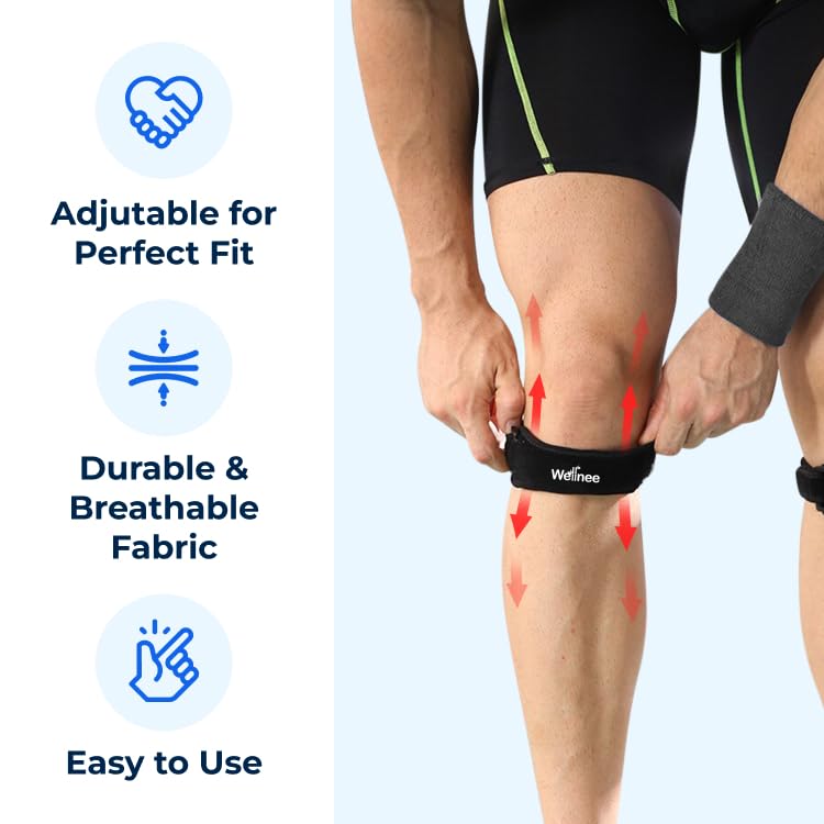 Wellnee Patella Knee Strap – Adjustable Knee Brace for Support, Running, Basketball, Volleyball, Tennis, Hiking, and more – One Size Fits Most - Wellknee Knee support for Women & Men (1 Pack) - PrimeBioHealth - canada supplements