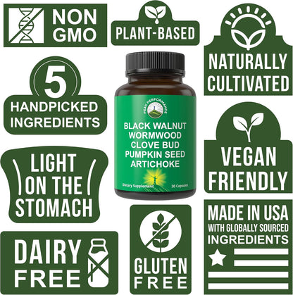 Wormwood Black Walnut Clove Cleanse for Humans. Elimination Detox + Intestinal Support Capsules Supplement for Adults and Kids. Pills with Artichoke and Pumpkin Seed for Additional Benefits - PrimeBioHealth - canada supplements
